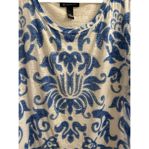 INC International Concepts Blue White Ikat Floral Sheer Top Bling 3X - Picture 3 of 4